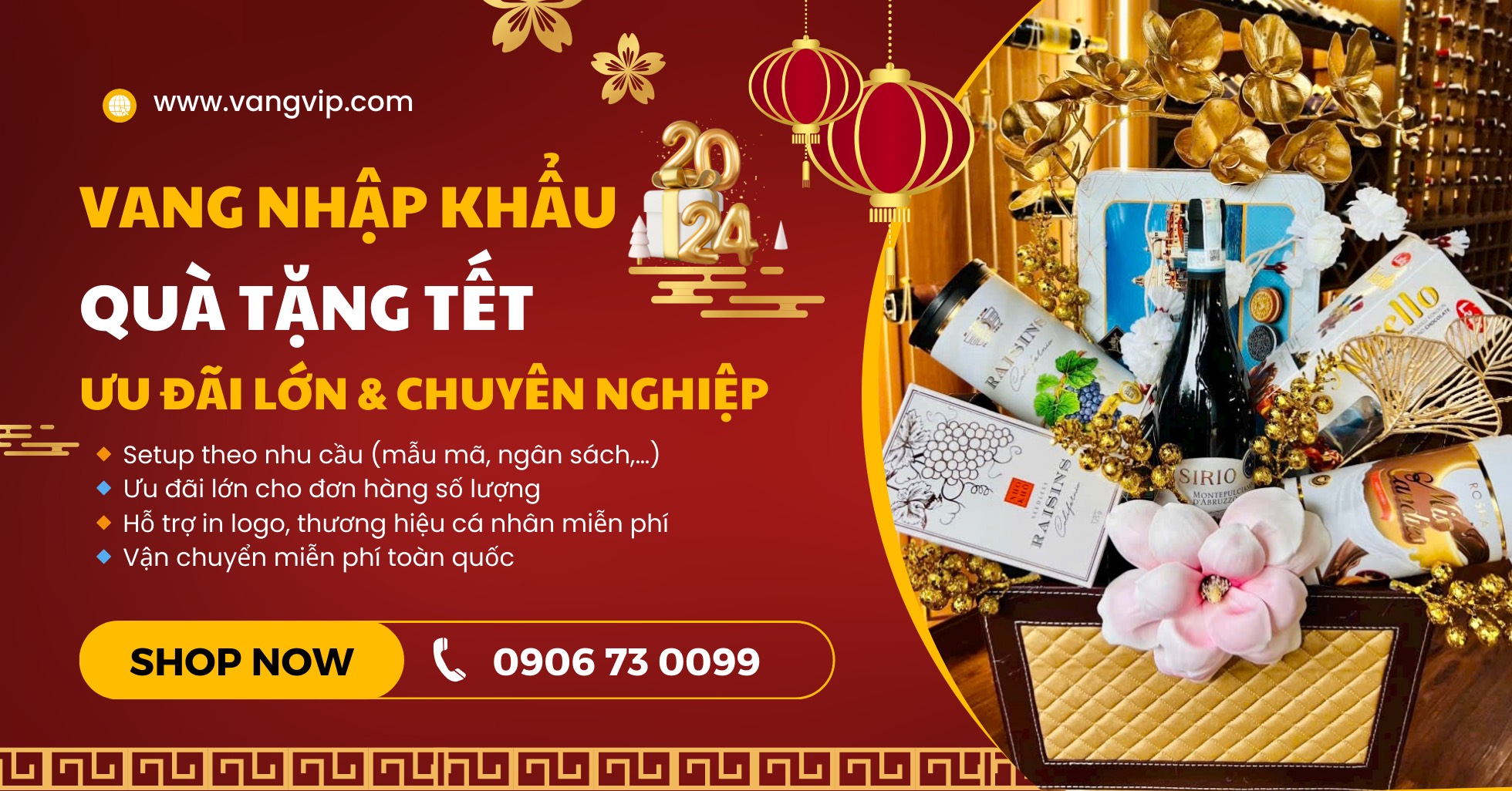 Hộp quà tết 2024 - Quà tặng rượu vang tại Vang Vip