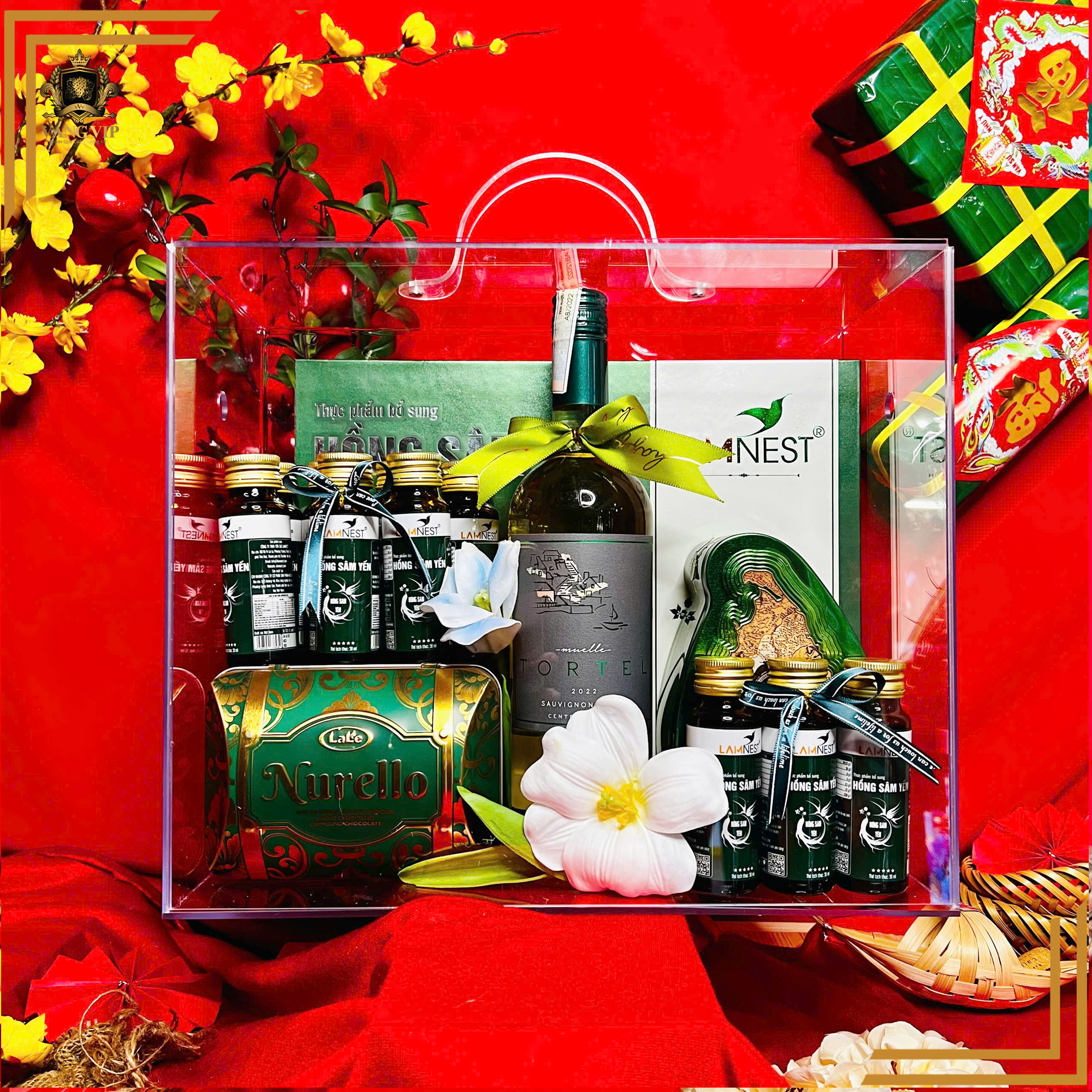 Set quà Tết Sum Vầy hộp kính sang trọng
